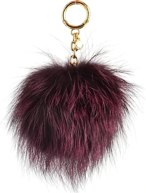 Michael Kors Dyed Black Genuine Fox Fur Pom Pom Keychain 